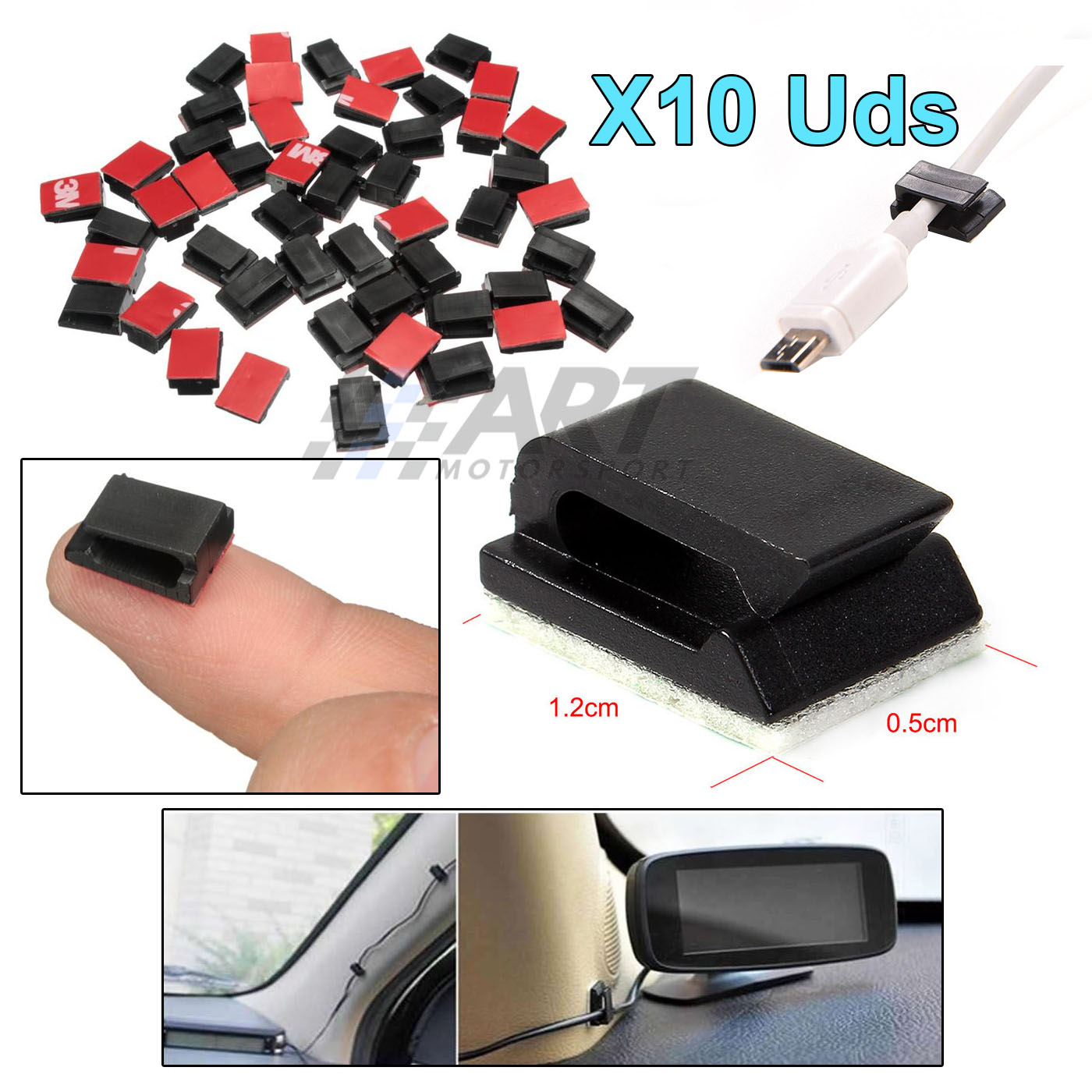 Clips adhesivos 3M sujeta cable de móvil cargador gps en coche camión furgón