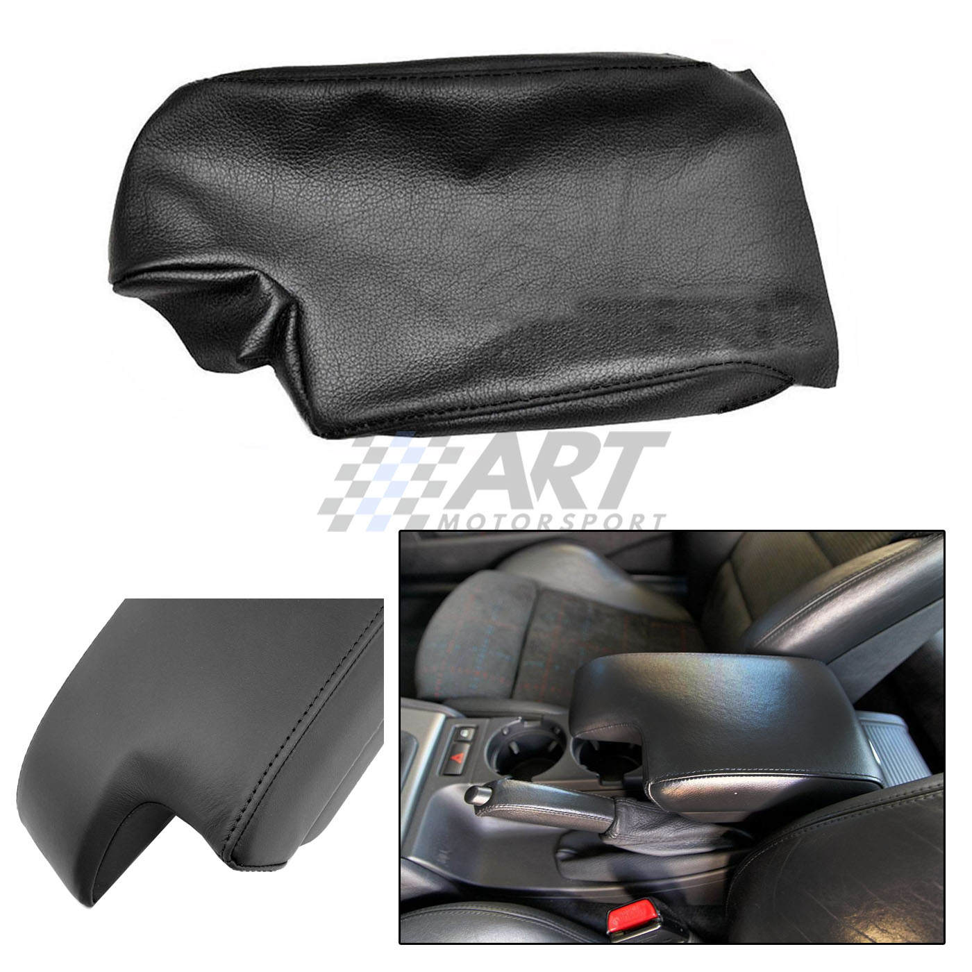 Funda de reposabrazos para Bmw E46 Sedan en cuero negro con costura negra