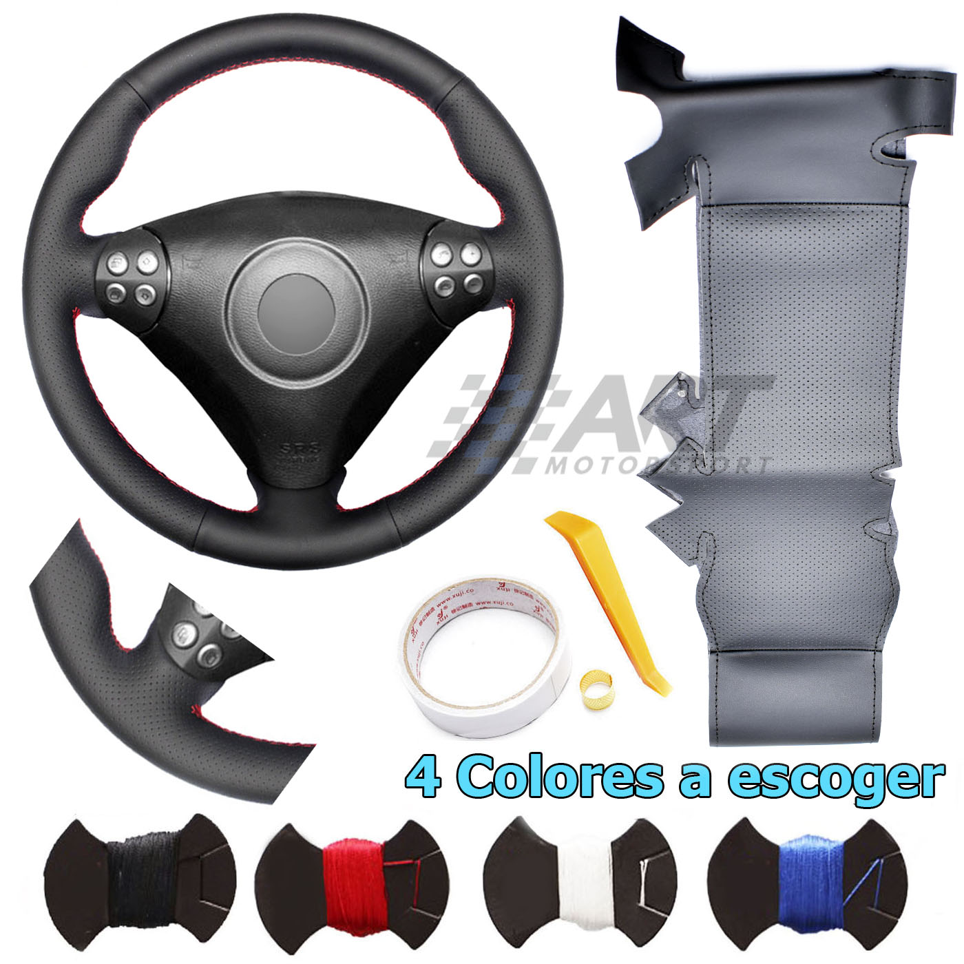 perforado Funda de volante a medida para Audi A5 en cuero negro liso