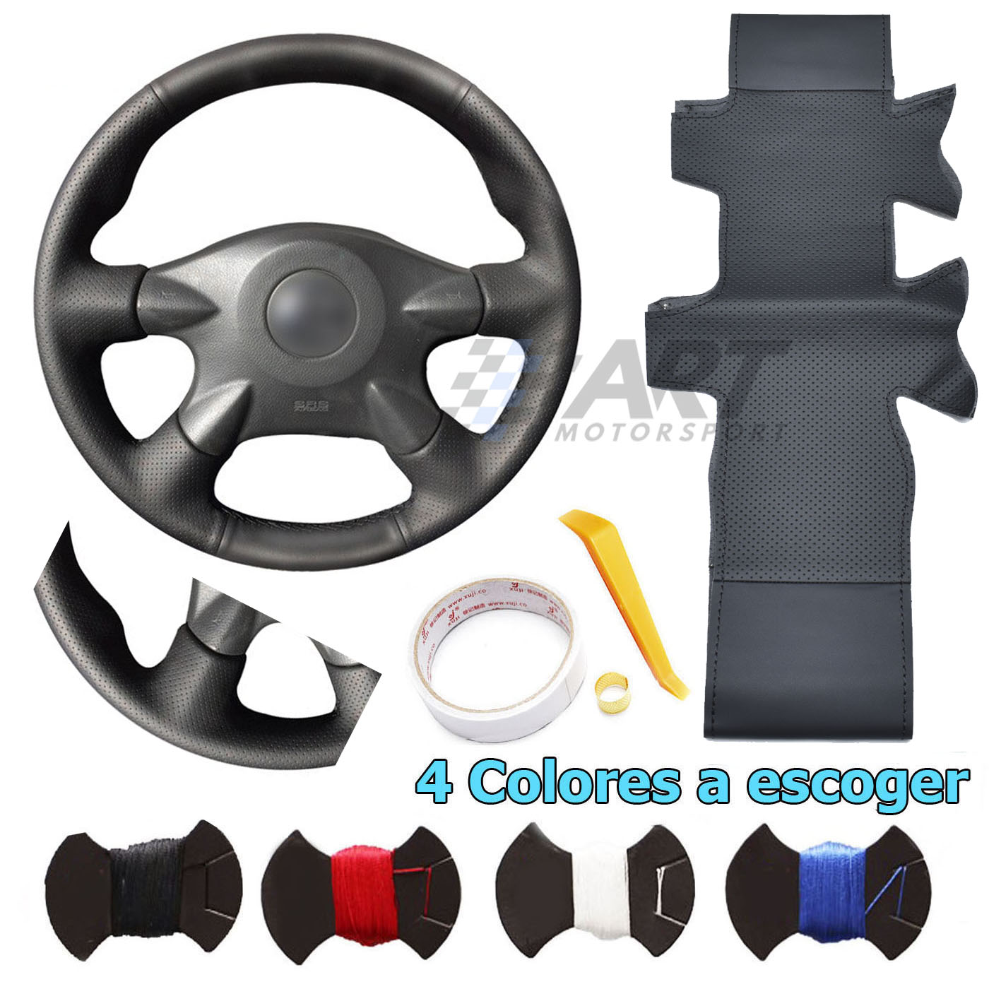 perforado Funda de volante para Nissan Almera Primera X-trail en cuero liso