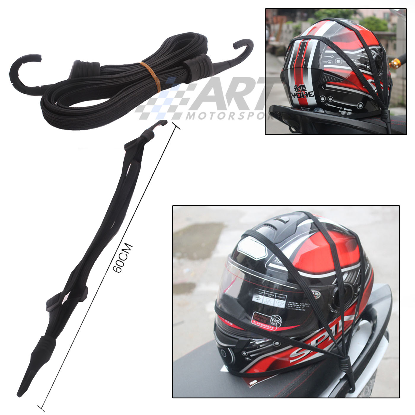 Red elástica para casco de moto 60cm de largo 2 ganchos 4 cuerdas